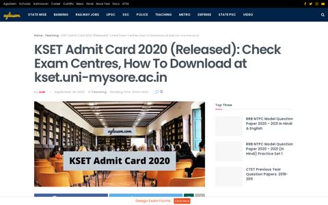 KSET Admit Card 2020 (Released): Check Exam Centres ...