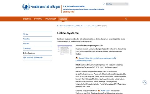 Online-Systeme – BA Kulturwissenschaften - FernUni Hagen