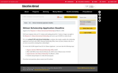 Gilman Scholarship Application Deadline | Global Maryland ...