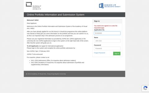 Online Portfolio Information and Submission System - HKBU