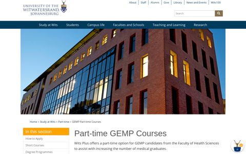 GEMP Part-time Courses - Wits University