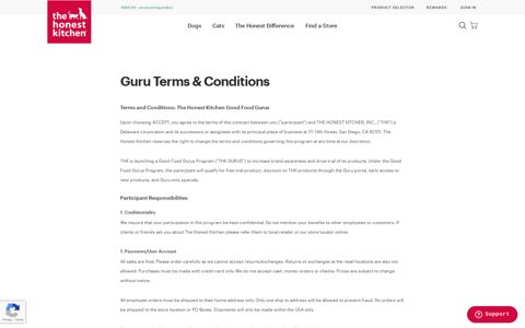 Guru Terms & Conditions - The Honest Kitchen