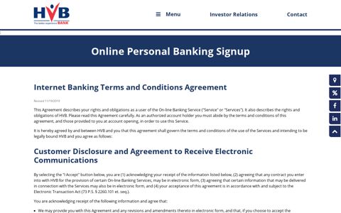 Online Personal Banking Signup | Huntgindon Valley Bank ...