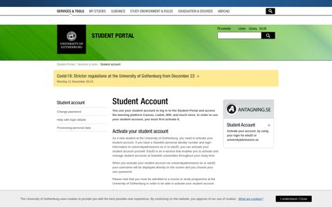 Manage student account – Student Portal