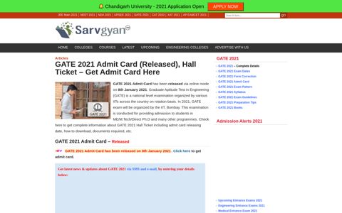 GATE 2021 Admit Card (On 8th Jan), Hall Ticket - Get Admit ...