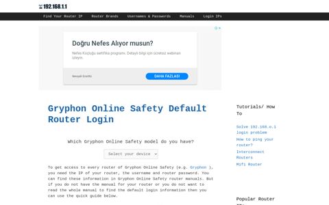 Gryphon Online Safety Default Router Login - 192.168.1.1