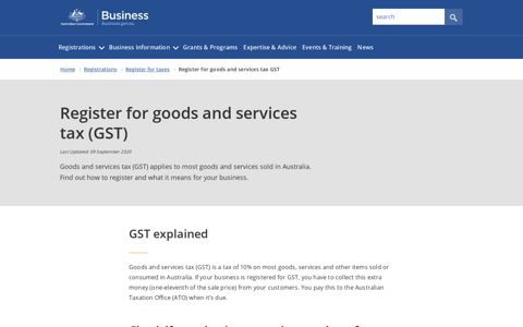 Register for goods and services tax (GST) | business.gov.au