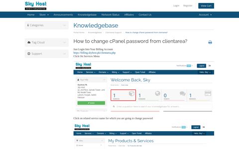 How to change cPanel password from clientarea? - Sky Host