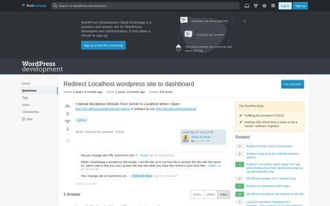 Redirect Localhost wordpress site to dashboard - WordPress ...