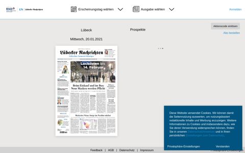 Lübecker Nachrichten: Lübeck vom Samstag, 19.12.2020