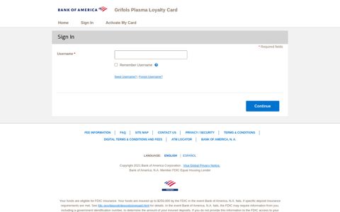 Grifols Plasma Loyalty Card - Sign In - Bank of America