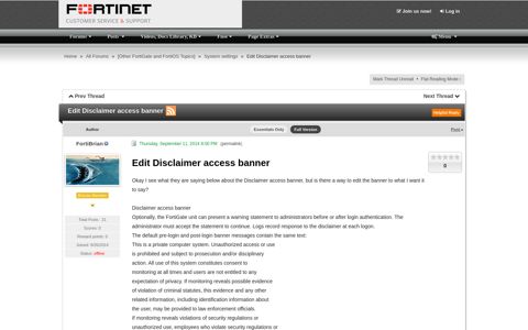 Edit Disclaimer access banner - Fortinet Forums