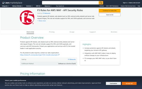 AWS Marketplace: F5 Rules for AWS WAF - API Security Rules