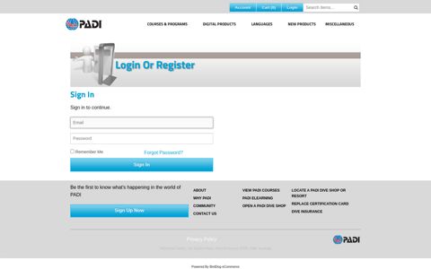 Login or Register - PADI Asia Pacific
