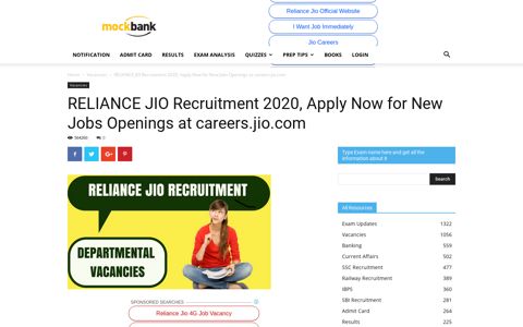 RELIANCE JIO Recruitment 2020: Apply Now Fresher Job ...