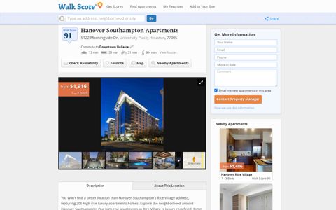 Hanover Southampton Apartments, Houston TX - Walk Score