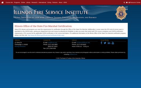 Illinois Office of the State Fire Marshal Certification