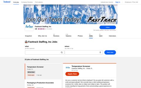 Fasttrack Staffing, Inc Jobs and Careers | Indeed.com