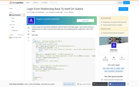 Login Form Redirecting Back To Itself On Submit - Stack ...