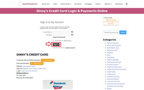 Ginny's Credit Card Login & Payments Online ...
