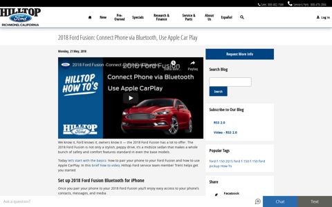 2018 Ford Fusion: Connect Phone via Bluetooth, Use Apple ...