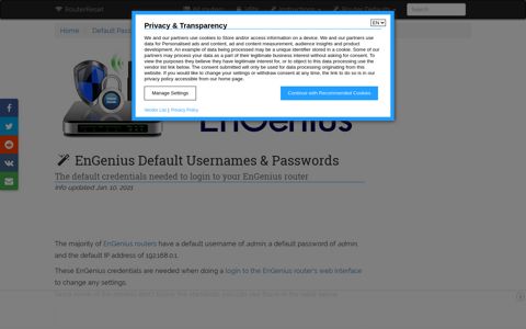 EnGenius default Password List - Router-Reset.com
