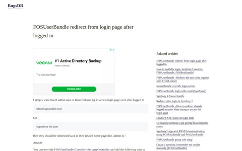 FOSUserBundle redirect from login page after logged in