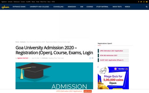 Goa University Admission 2020 - Registration (Open), Course ...