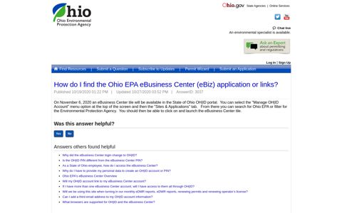 How do I find the Ohio EPA eBusiness Center (eBiz ...