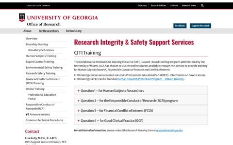 CITI Training - UGA Research - University of Georgia
