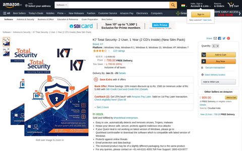 K7 Total Security- 2 User, 1 Year (2 CD's Inside) (New Silm ...