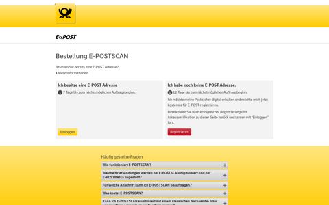 Deutsche Post | E-POSTSCAN — Anmeldung