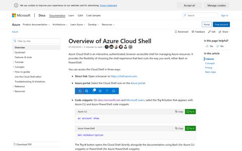 Azure Cloud Shell overview | Microsoft Docs