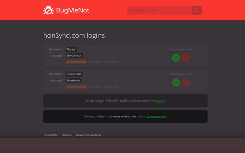 hon3yhd.com passwords - BugMeNot