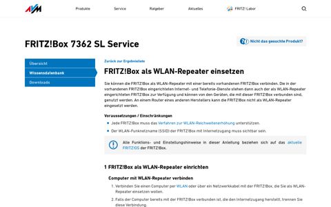 Box als WLAN-Repeater einsetzen | FRITZ!Box 7362 SL - AVM