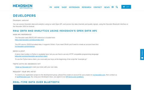 Developers - Hexoskin API, Hexoskin SDK, Hexoskin Smart ...