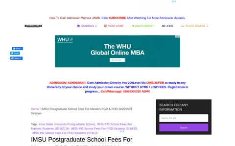 IMSU Postgraduate School Fees For Masters PGD & PHD ...