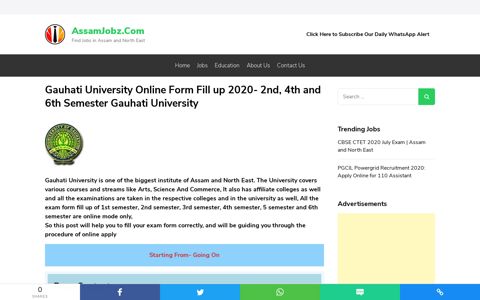 Gauhati University Online Form Fill up 2020- 2nd, 4th and 6th ...