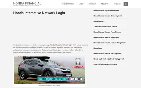 Honda Interactive Network Login - Honda Financial