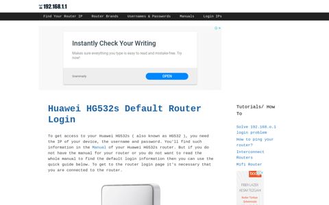 Huawei HG532s Default Router Login - 192.168.1.1