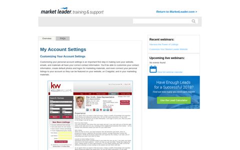 KW - My Account Settings - Help - Learning - Market Leader