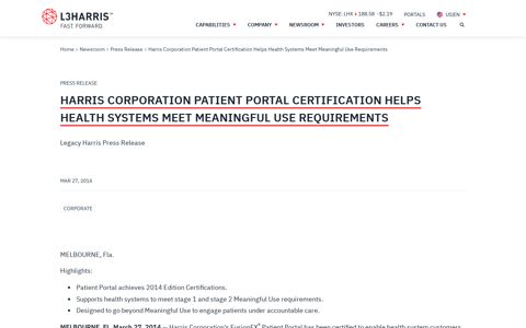 Harris Corporation Patient Portal Certification Helps Health ...