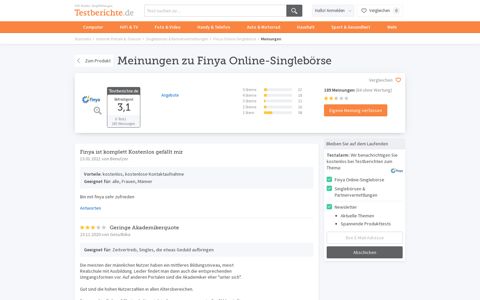 Meinungen zu Finya Online-Singlebörse | Testberichte.de