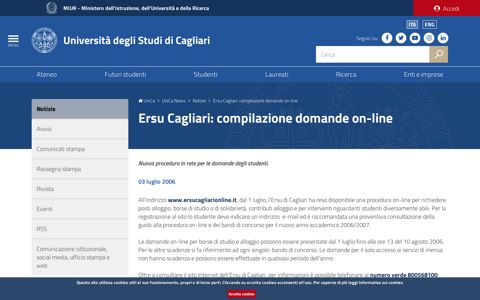 Ersu Cagliari: compilazione domande on-line - unica.it - Notizia