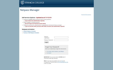 Netpass Manager - Ithaca College