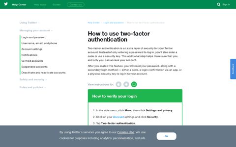 How to use two-factor authentication - Twitter Help Center