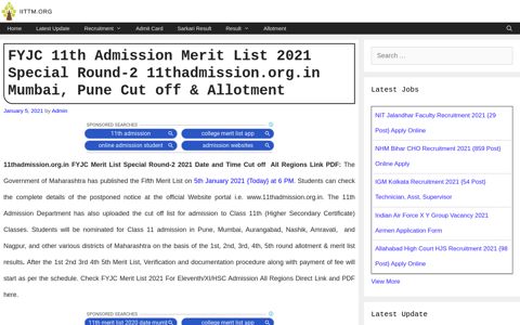 FYJC 11th Admission Merit List 2020 3rd Round ... - iittm.org