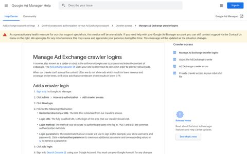 Manage Ad Exchange crawler logins - Google Ad Manager Help