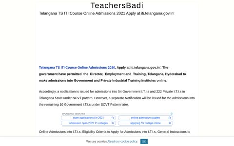 Telangana TS ITI Course Online Admissions 2020, Apply at iti ...