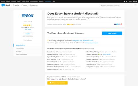 Does Epson have a student discount? — Knoji